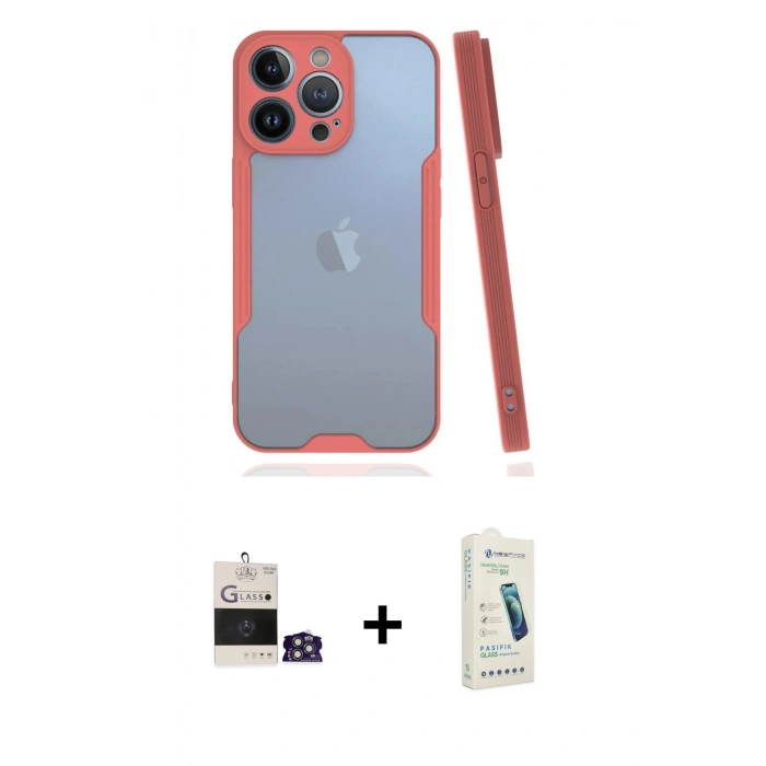 MARSİLYAN™- iPhone 14 Pro Max Kılıf Atlas Asil Serisi - Şeffaf Pasifik Cam Ekran Koruyucu + Bilvis Titan Kamera Lens - GS