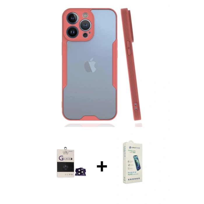MARSİLYAN™- iPhone 14 Pro Max Kılıf Atlas Asil Serisi - Şeffaf Pasifik Cam Ekran Koruyucu + Bilvis Titan Kamera Lens - SH