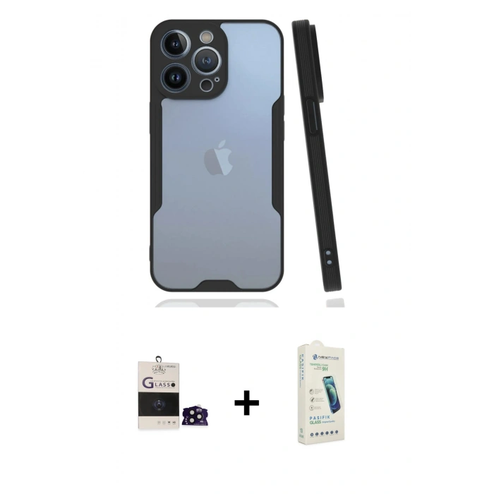 MARSİLYAN™- iPhone 14 Pro Max Kılıf Atlas Asil Serisi - Şeffaf Pasifik Cam Ekran Koruyucu + Bilvis Titan Kamera Lens - SH