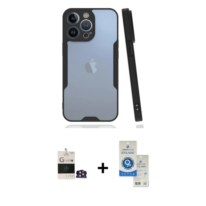 MARSİLYAN™- iPhone 14 Pro Max Kılıf Atlas Asil Serisi - Şeffaf Royal Nano Ekran Koruyucu + Bilvis Titan Kamera Lens - GD