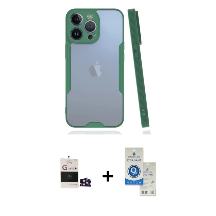 MARSİLYAN™- iPhone 14 Pro Max Kılıf Atlas Asil Serisi - Şeffaf Royal Nano Ekran Koruyucu + Bilvis Titan Kamera Lens - GD