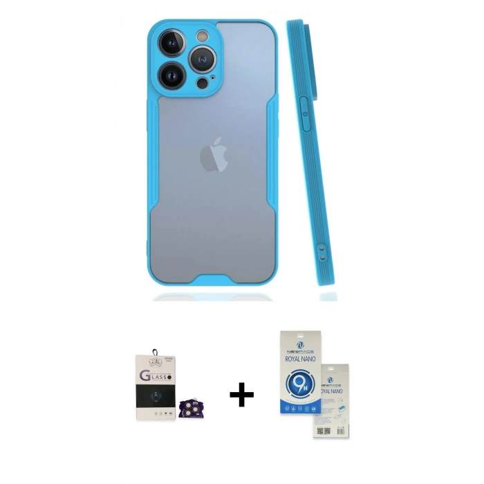 MARSİLYAN™- iPhone 14 Pro Max Kılıf Atlas Asil Serisi - Şeffaf Royal Nano Ekran Koruyucu + Bilvis Titan Kamera Lens - GD