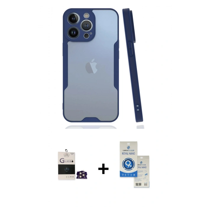 MARSİLYAN™- iPhone 14 Pro Max Kılıf Atlas Asil Serisi - Şeffaf Royal Nano Ekran Koruyucu + Bilvis Titan Kamera Lens - GD
