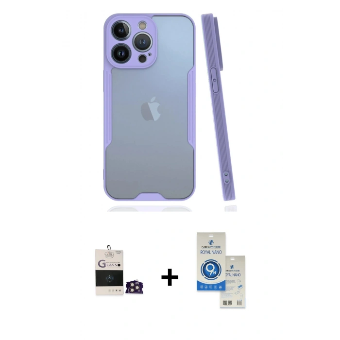 MARSİLYAN™- iPhone 14 Pro Max Kılıf Atlas Asil Serisi - Şeffaf Royal Nano Ekran Koruyucu + Bilvis Titan Kamera Lens - GD