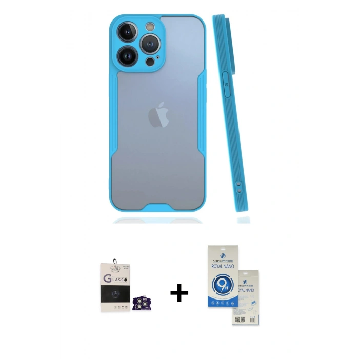 MARSİLYAN™- iPhone 14 Pro Max Kılıf Atlas Asil Serisi - Şeffaf Royal Nano Ekran Koruyucu + Bilvis Titan Kamera Lens - GS