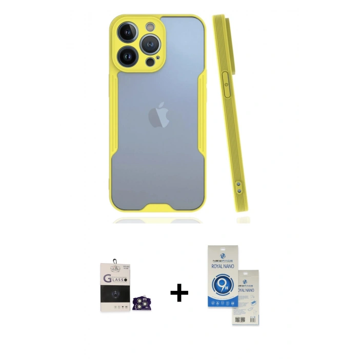MARSİLYAN™- iPhone 14 Pro Max Kılıf Atlas Asil Serisi - Şeffaf Royal Nano Ekran Koruyucu + Bilvis Titan Kamera Lens - GS