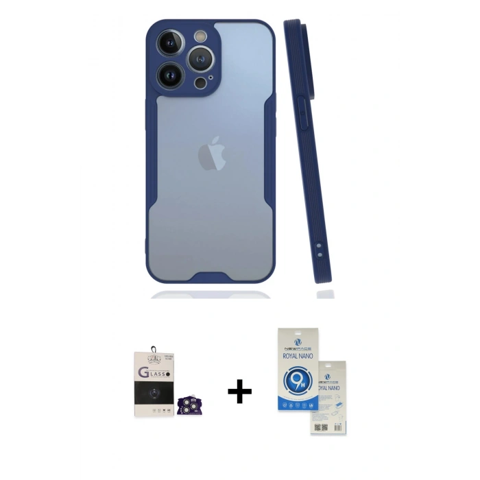 MARSİLYAN™- iPhone 14 Pro Max Kılıf Atlas Asil Serisi - Şeffaf Royal Nano Ekran Koruyucu + Bilvis Titan Kamera Lens - GS