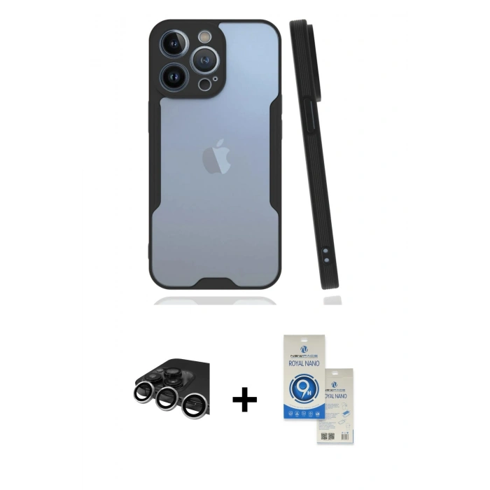 MARSİLYAN™- iPhone 14 Pro Max Kılıf Atlas Asil Serisi - Şeffaf Royal Nano Ekran Koruyucu + Raze Metal Kamera Lens - GS