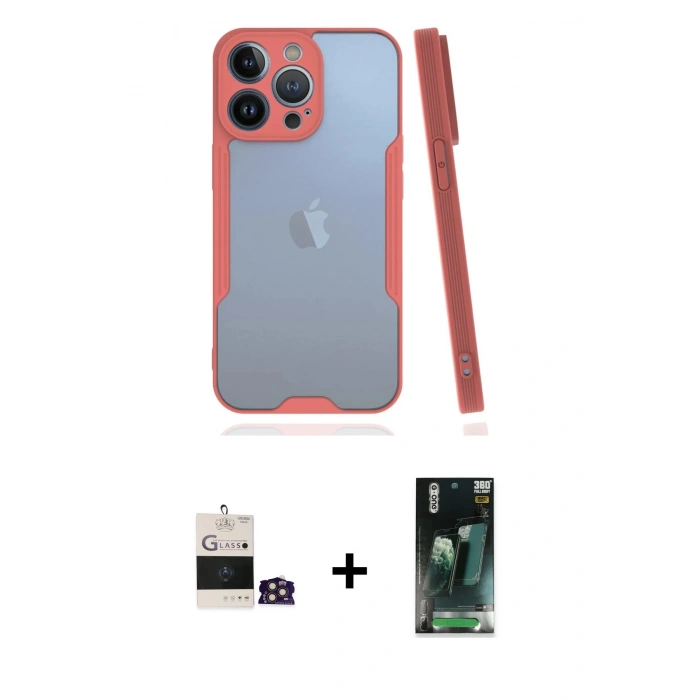 MARSİLYAN™- iPhone 14 Pro Max Kılıf Atlas Asil Serisi - Siyah 360 Mat Full Body Arka Koruyucu + Bilvis Titan Kamera Lens - GD