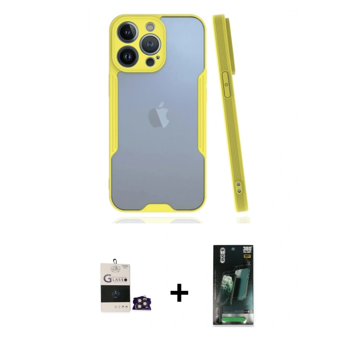MARSİLYAN™- iPhone 14 Pro Max Kılıf Atlas Asil Serisi - Siyah 360 Mat Full Body Arka Koruyucu + Bilvis Titan Kamera Lens - GD