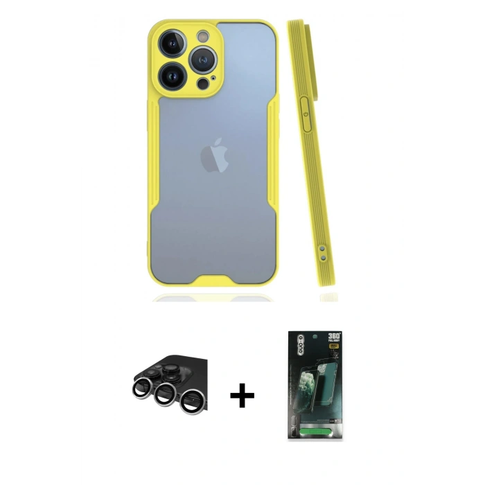 MARSİLYAN™- iPhone 14 Pro Max Kılıf Atlas Asil Serisi - Siyah 360 Mat Full Body Arka Koruyucu + Raze Metal Kamera Lens - GS