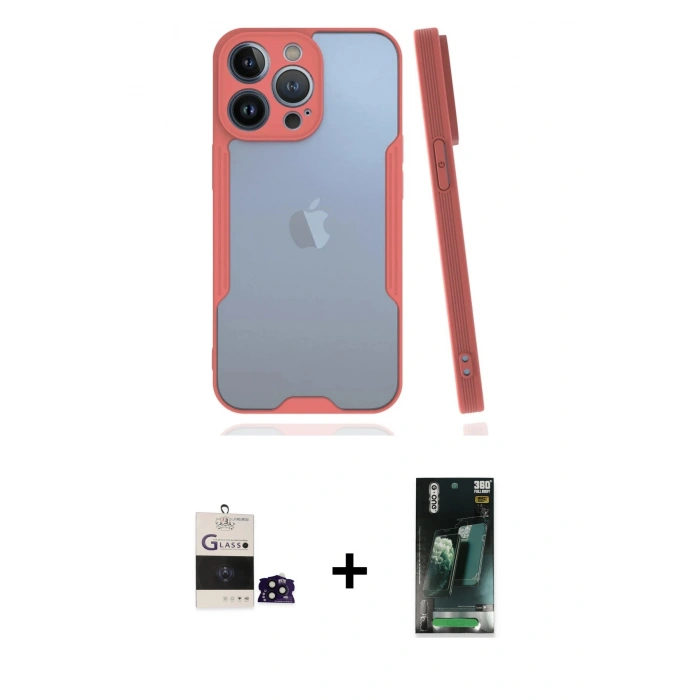 MARSİLYAN™- iPhone 14 Pro Max Kılıf Atlas Asil Serisi - Siyah 360 Mat Full Body Arka Koruyucu + Bilvis Titan Kamera Lens - SH