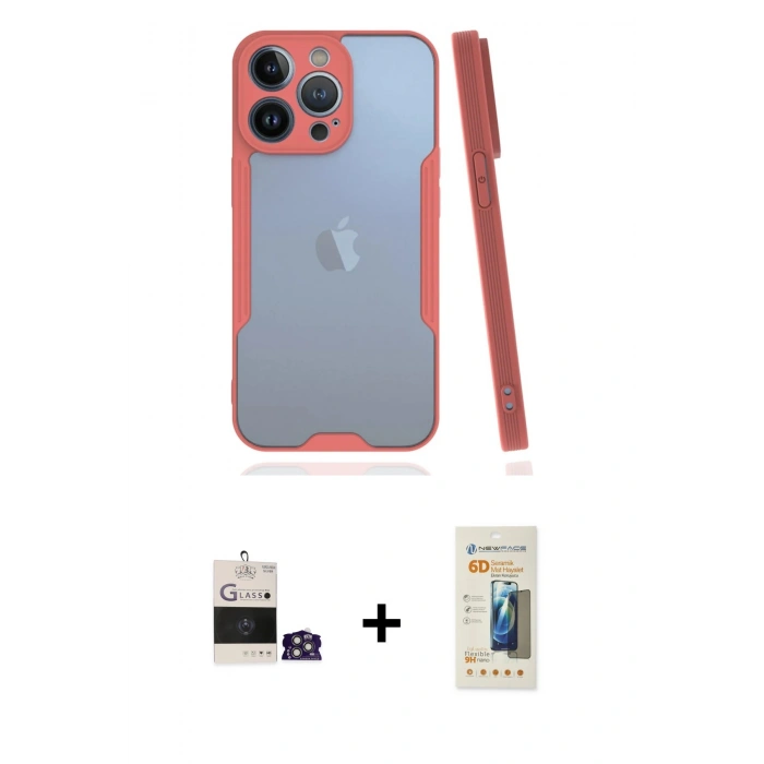 MARSİLYAN™- iPhone 14 Pro Max Kılıf Atlas Asil Serisi - Siyah 6D Mat Seramik Hayalet Nano Ekran Koruyucu + Bilvis Titan Kamera Lens - GS
