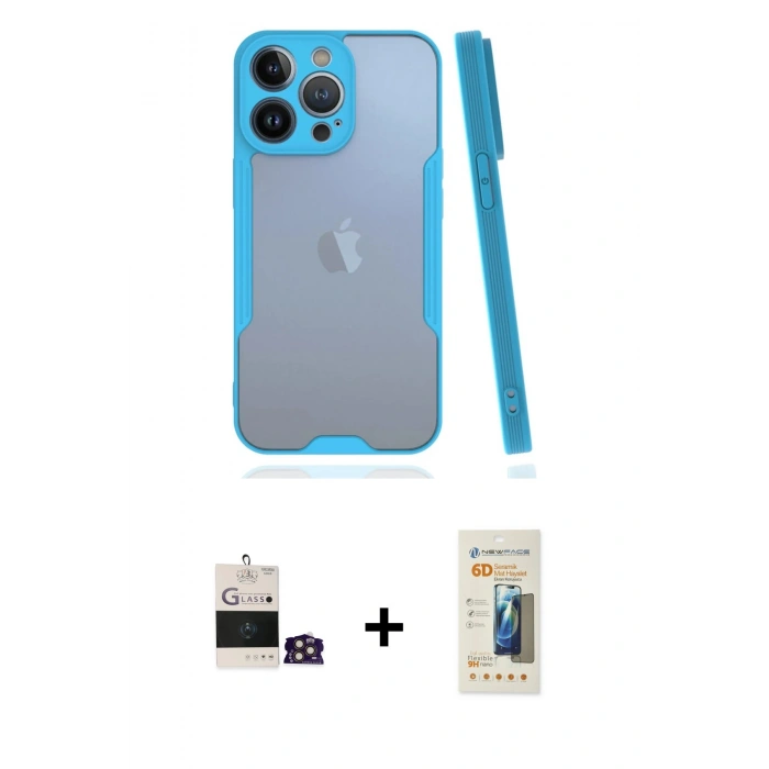 MARSİLYAN™- iPhone 14 Pro Max Kılıf Atlas Asil Serisi - Siyah 6D Mat Seramik Hayalet Nano Ekran Koruyucu + Bilvis Titan Kamera Lens - GD