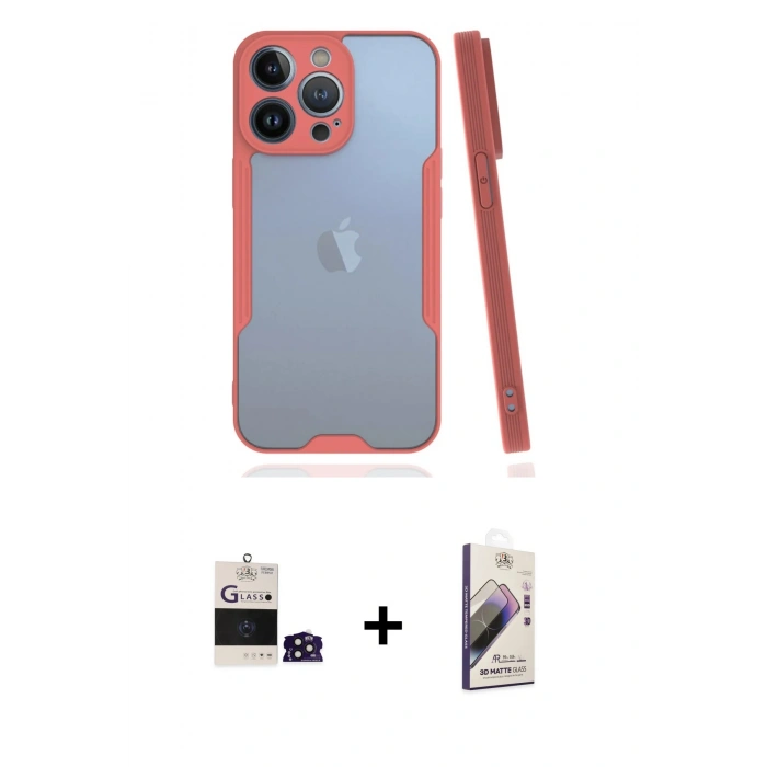 MARSİLYAN™- iPhone 14 Pro Max Kılıf Atlas Asil Serisi - Siyah Bilvis 3D Mat Cam Ekran Koruyucu + Bilvis Titan Kamera Lens - DNMR