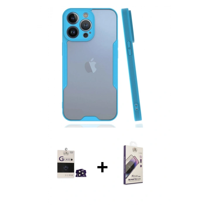 MARSİLYAN™- iPhone 14 Pro Max Kılıf Atlas Asil Serisi - Siyah Bilvis 3D Mat Cam Ekran Koruyucu + Bilvis Titan Kamera Lens - DNMR