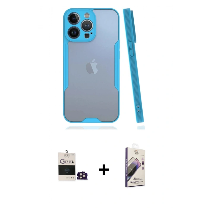 MARSİLYAN™- iPhone 14 Pro Max Kılıf Atlas Asil Serisi - Siyah Bilvis 3D Mat Cam Ekran Koruyucu + Bilvis Titan Kamera Lens - GD
