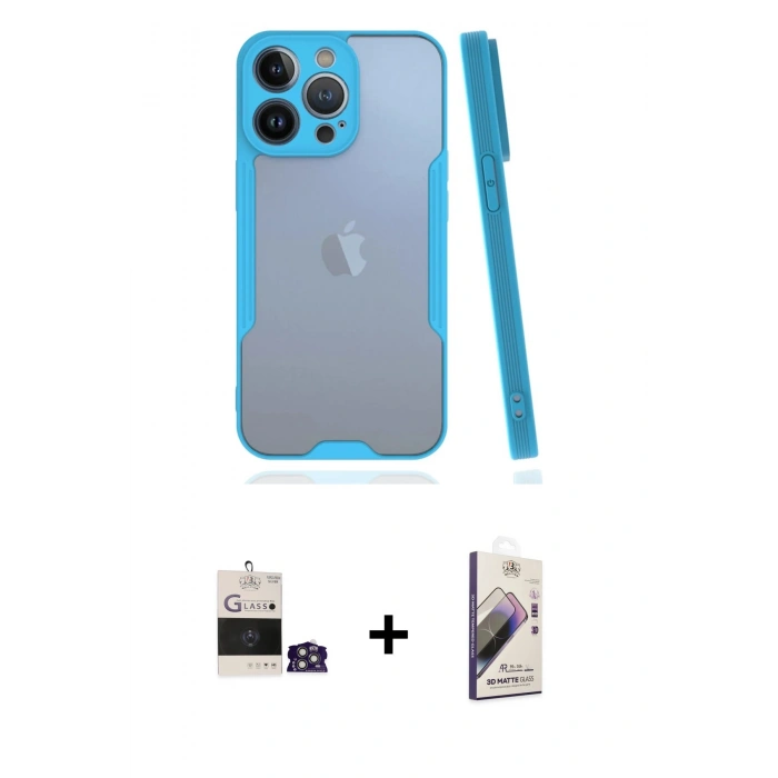 MARSİLYAN™- iPhone 14 Pro Max Kılıf Atlas Asil Serisi - Siyah Bilvis 3D Mat Cam Ekran Koruyucu + Bilvis Titan Kamera Lens - GS