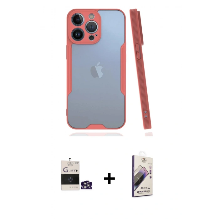 MARSİLYAN™- iPhone 14 Pro Max Kılıf Atlas Asil Serisi - Siyah Bilvis 3D Mat Cam Ekran Koruyucu + Bilvis Titan Kamera Lens - GS