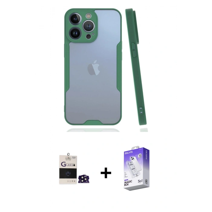 MARSİLYAN™- iPhone 14 Pro Max Kılıf Atlas Asil Serisi - Siyah Bilvis 5in1 3D Magic Cam Ekran Koruyucu + Derin Mor Bilvis Titan Kamera Lens