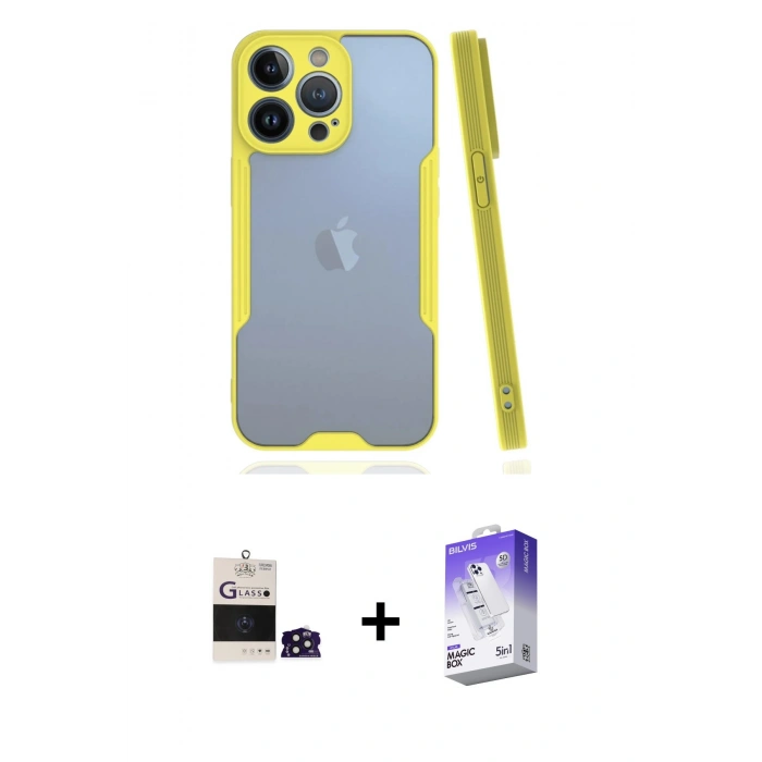 MARSİLYAN™- iPhone 14 Pro Max Kılıf Atlas Asil Serisi - Siyah Bilvis 5in1 3D Magic Cam Ekran Koruyucu + Derin Mor Bilvis Titan Kamera Lens