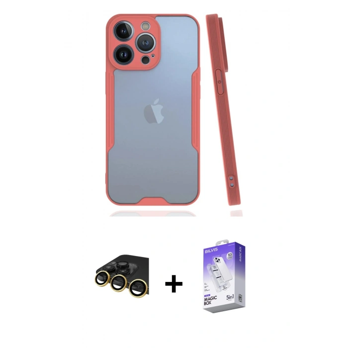 MARSİLYAN™- iPhone 14 Pro Max Kılıf Atlas Asil Serisi - Siyah Bilvis 5in1 3D Magic Cam Ekran Koruyucu + Raze Metal Kamera Lens - GD