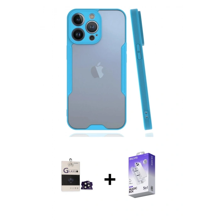 MARSİLYAN™- iPhone 14 Pro Max Kılıf Atlas Asil Serisi - Siyah Bilvis 5in1 3D Magic Cam Ekran Koruyucu + Bilvis Titan Kamera Lens - SH