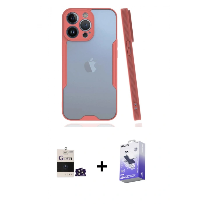 MARSİLYAN™- iPhone 14 Pro Max Kılıf Atlas Asil Serisi - Siyah Bilvis 5in1 5D Magic Hayalet Cam Ekran Koruyucu + Bilvis Titan Kamera Lens - DNMR