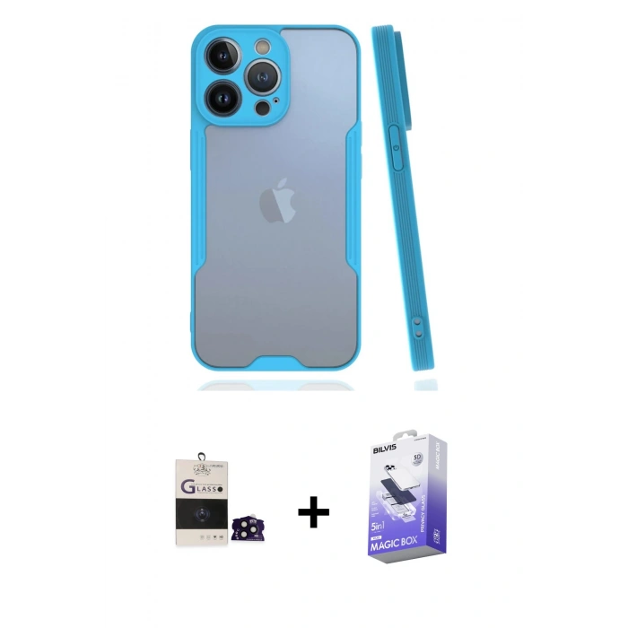MARSİLYAN™- iPhone 14 Pro Max Kılıf Atlas Asil Serisi - Siyah Bilvis 5in1 5D Magic Hayalet Cam Ekran Koruyucu + Siyah Bilvis Titan Kamera Lens