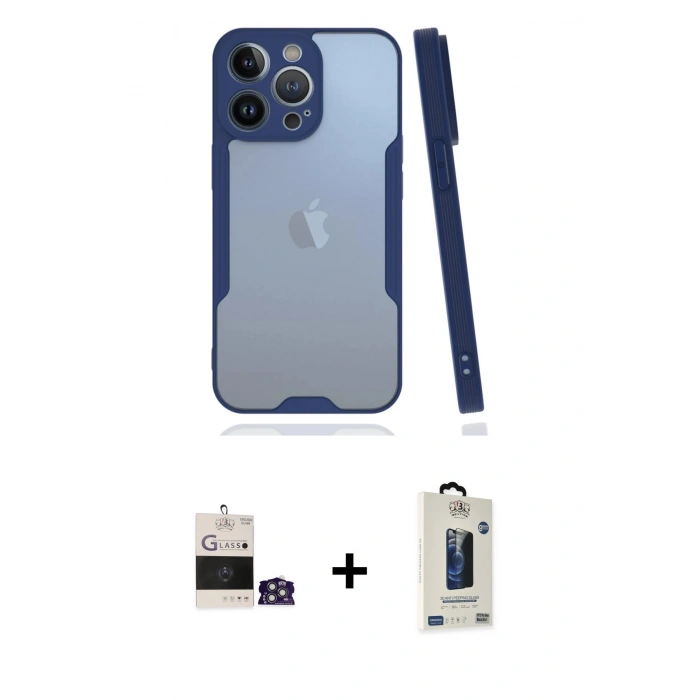 MARSİLYAN™- iPhone 14 Pro Max Kılıf Atlas Asil Serisi - Siyah Bilvis Hayalet Cam Ekran Koruyucu + Bilvis Titan Kamera Lens - GS