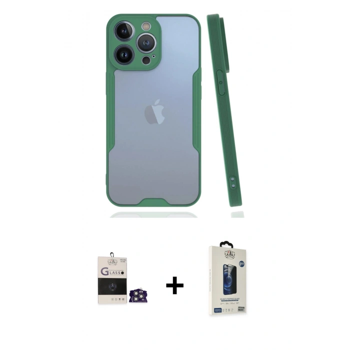 MARSİLYAN™- iPhone 14 Pro Max Kılıf Atlas Asil Serisi - Siyah Bilvis Hayalet Cam Ekran Koruyucu + Bilvis Titan Kamera Lens - GS