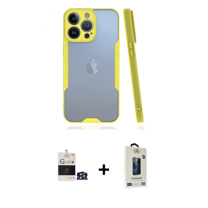 MARSİLYAN™- iPhone 14 Pro Max Kılıf Atlas Asil Serisi - Siyah Bilvis Hayalet Cam Ekran Koruyucu + Bilvis Titan Kamera Lens - GS