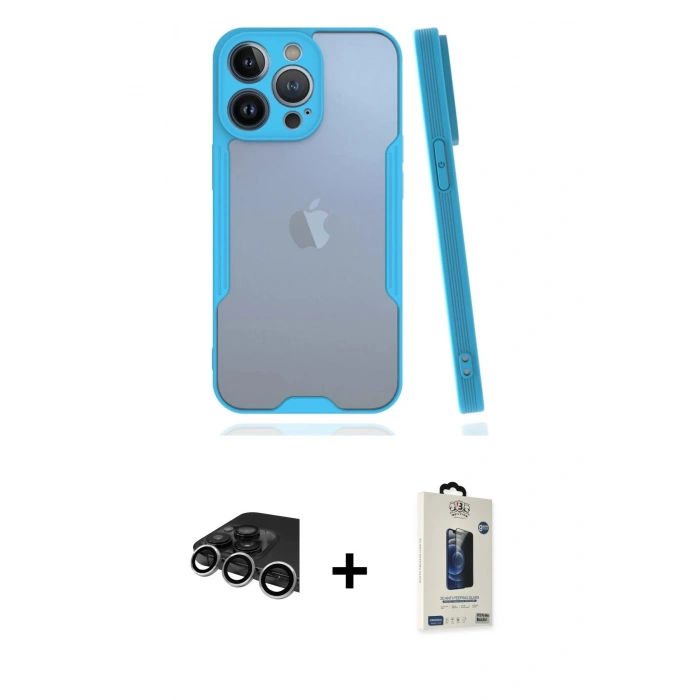 MARSİLYAN™- iPhone 14 Pro Max Kılıf Atlas Asil Serisi - Siyah Bilvis Hayalet Cam Ekran Koruyucu + Raze Metal Kamera Lens - GS