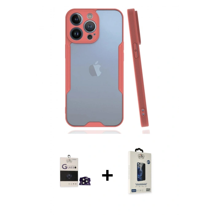 MARSİLYAN™- iPhone 14 Pro Max Kılıf Atlas Asil Serisi - Siyah Bilvis Hayalet Cam Ekran Koruyucu + Bilvis Titan Kamera Lens - SH