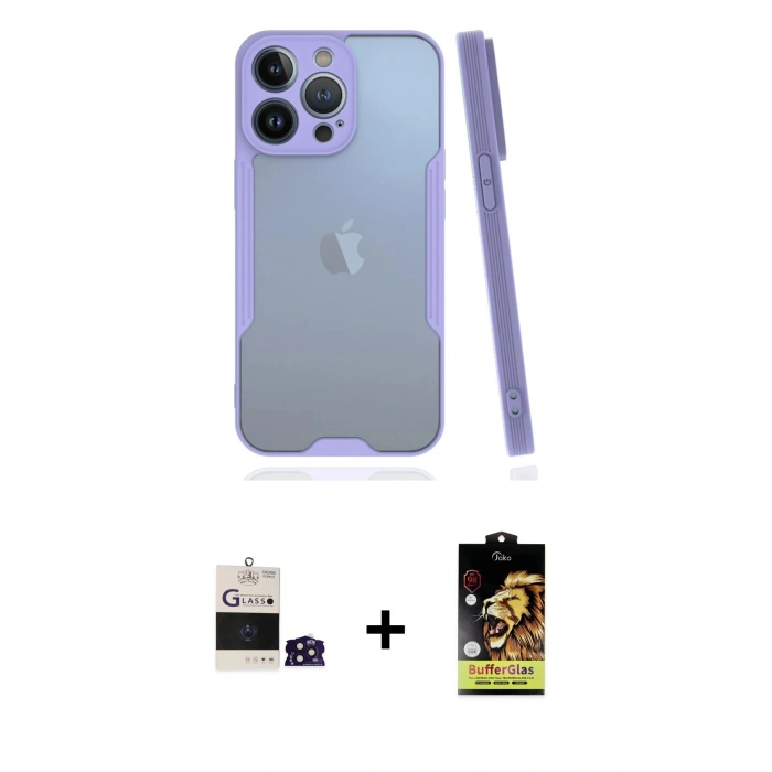 MARSİLYAN™- iPhone 14 Pro Max Kılıf Atlas Asil Serisi - Siyah Buffer Cam Ekran Koruyucu + Bilvis Titan Kamera Lens - DNMR