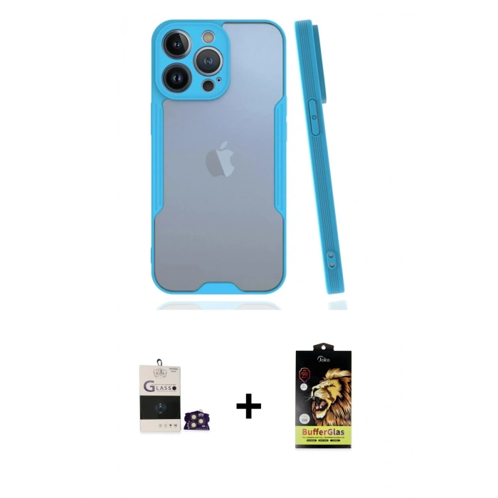 MARSİLYAN™- iPhone 14 Pro Max Kılıf Atlas Asil Serisi - Siyah Buffer Cam Ekran Koruyucu + Bilvis Titan Kamera Lens - GD