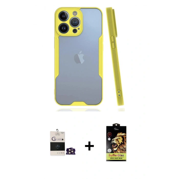 MARSİLYAN™- iPhone 14 Pro Max Kılıf Atlas Asil Serisi - Siyah Buffer Cam Ekran Koruyucu + Bilvis Titan Kamera Lens - GD
