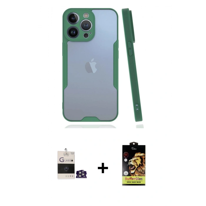 MARSİLYAN™- iPhone 14 Pro Max Kılıf Atlas Asil Serisi - Siyah Buffer Cam Ekran Koruyucu + Bilvis Titan Kamera Lens - GS
