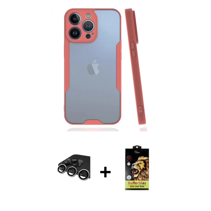 MARSİLYAN™- iPhone 14 Pro Max Kılıf Atlas Asil Serisi - Siyah Buffer Cam Ekran Koruyucu + Raze Metal Kamera Lens - GS