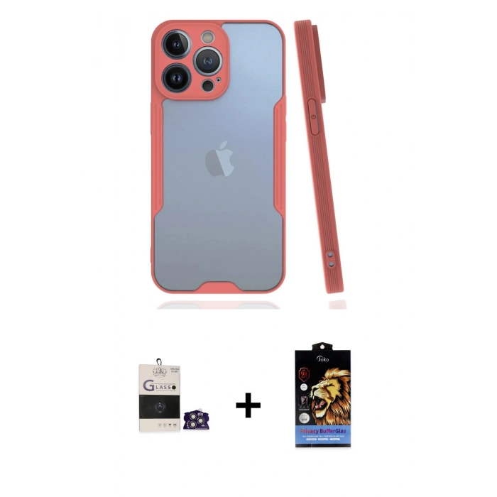 MARSİLYAN™- iPhone 14 Pro Max Kılıf Atlas Asil Serisi - Siyah Buffer Hayalet Cam Ekran Koruyucu + Bilvis Titan Kamera Lens - GS