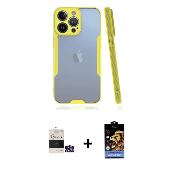 MARSİLYAN™- iPhone 14 Pro Max Kılıf Atlas Asil Serisi - Siyah Buffer Hayalet Cam Ekran Koruyucu + Bilvis Titan Kamera Lens - GS