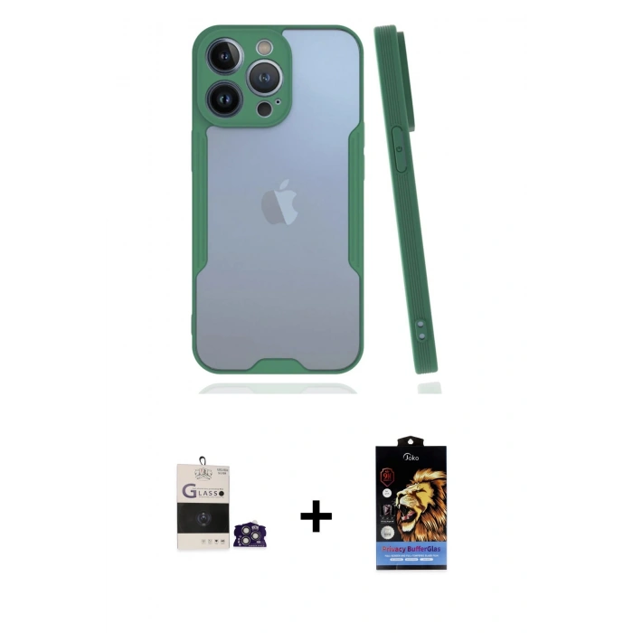 MARSİLYAN™- iPhone 14 Pro Max Kılıf Atlas Asil Serisi - Siyah Buffer Hayalet Cam Ekran Koruyucu + Bilvis Titan Kamera Lens - GS
