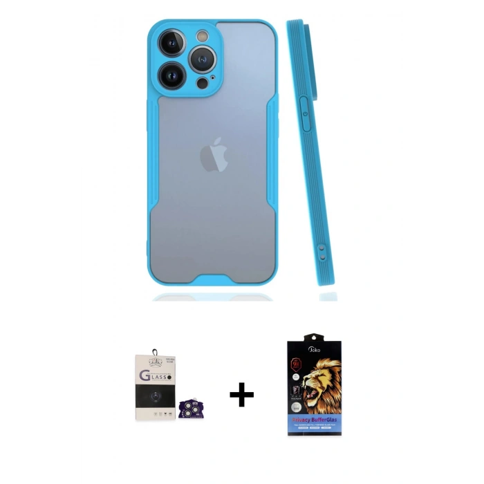 MARSİLYAN™- iPhone 14 Pro Max Kılıf Atlas Asil Serisi - Siyah Buffer Hayalet Cam Ekran Koruyucu + Bilvis Titan Kamera Lens - GS