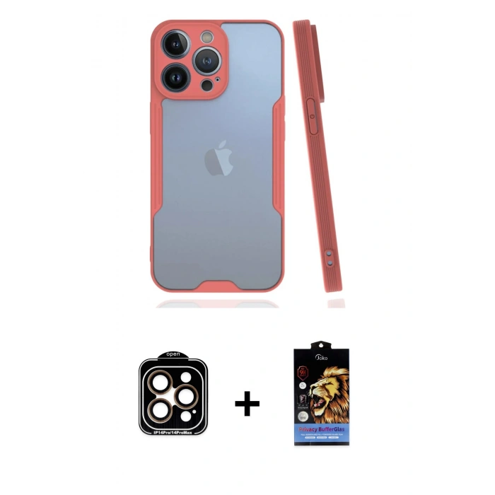 MARSİLYAN™- iPhone 14 Pro Max Kılıf Atlas Asil Serisi - Siyah Buffer Hayalet Cam Ekran Koruyucu + PVD Metal Kamera Lens - TU