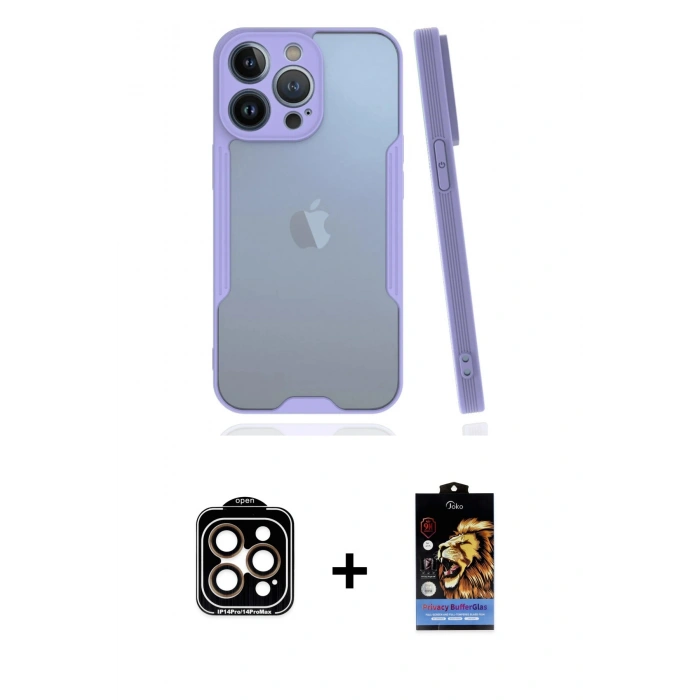 MARSİLYAN™- iPhone 14 Pro Max Kılıf Atlas Asil Serisi - Siyah Buffer Hayalet Cam Ekran Koruyucu + PVD Metal Kamera Lens - TU