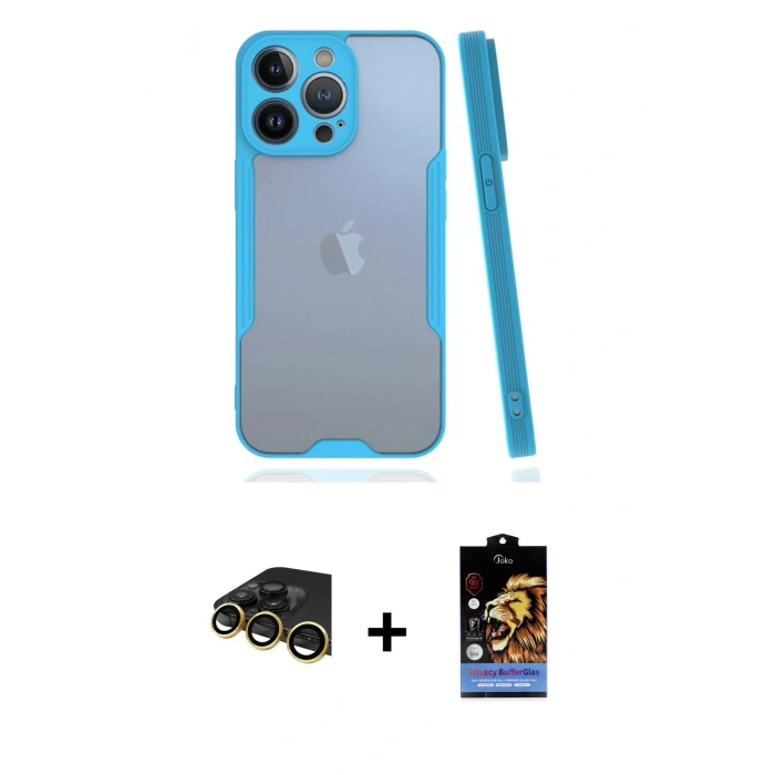 MARSİLYAN™- iPhone 14 Pro Max Kılıf Atlas Asil Serisi - Siyah Buffer Hayalet Cam Ekran Koruyucu + Raze Metal Kamera Lens - GD