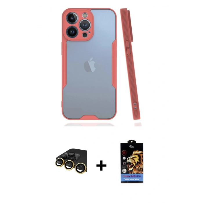 MARSİLYAN™- iPhone 14 Pro Max Kılıf Atlas Asil Serisi - Siyah Buffer Hayalet Cam Ekran Koruyucu + Raze Metal Kamera Lens - GD