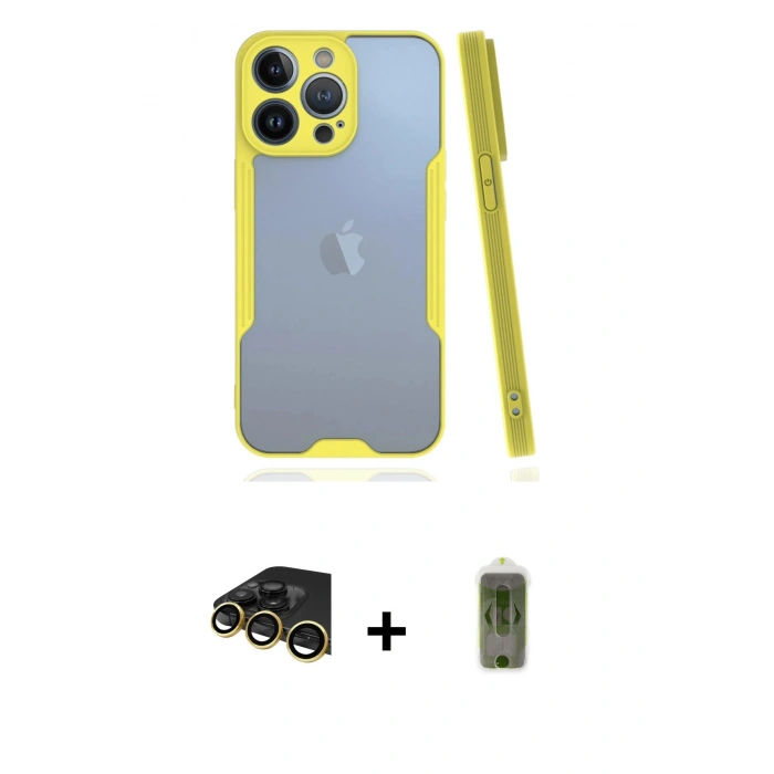 MARSİLYAN™- iPhone 14 Pro Max Kılıf Atlas Asil Serisi - Siyah Joko Magic 5D Hayalet Cam + Raze Metal Kamera Lens - GD