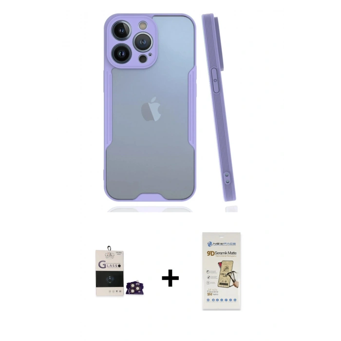 MARSİLYAN™- iPhone 14 Pro Max Kılıf Atlas Asil Serisi - Siyah Mat Seramik Nano Ekran Koruyucu + Bilvis Titan Kamera Lens - GD