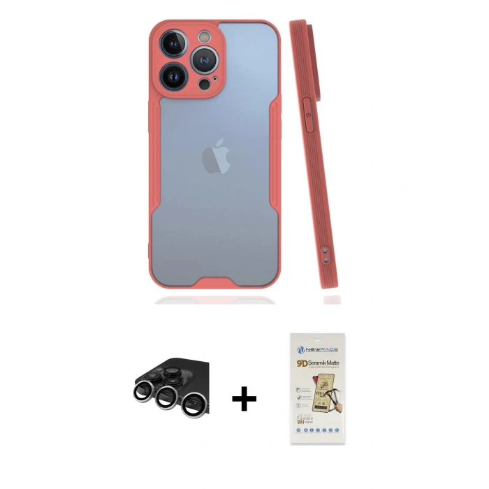MARSİLYAN™- iPhone 14 Pro Max Kılıf Atlas Asil Serisi - Siyah Mat Seramik Nano Ekran Koruyucu + Raze Metal Kamera Lens - GS